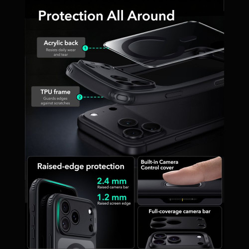 Esr Classic Hybrid Magsafe & Tempered Glass Iphone 17 Pro Max / 18 Pro Max Clear/black, widok 4