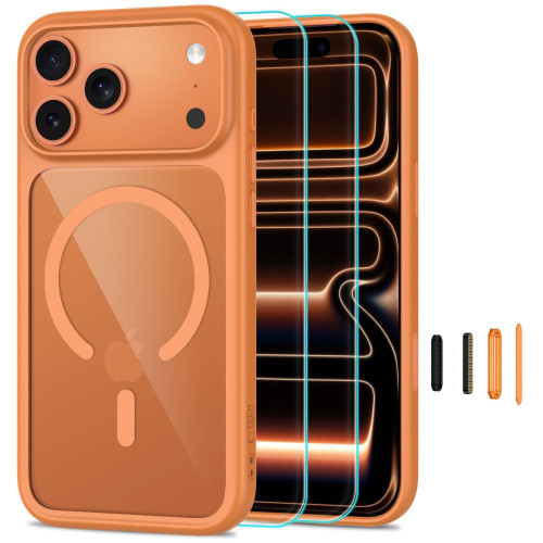 Tech-protect Magone Magsafe Cc + Glass 2-pack Iphone 17 Pro / 18 Pro Cosmic Orange/clear