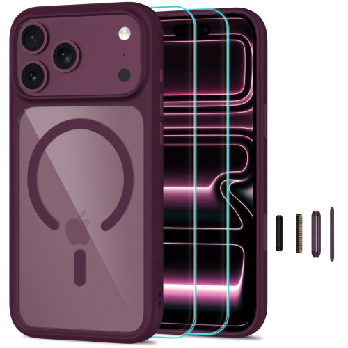 Tech-protect Magone Magsafe Cc + Glass 2-pack Iphone 17 Pro Max / 18 Pro Max Dark Cherry/clear