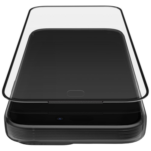 UNIQ Optix Covex Matte DX2 glass with a black border above the screen of iPhone 18 Pro Max