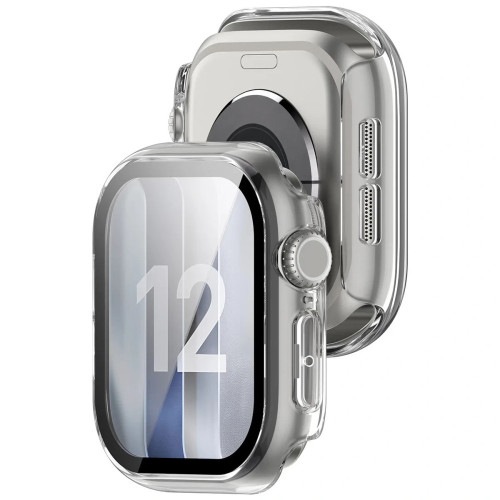 Tok üveggel Bizon Case Watch Adamo az Apple Watch Series 12 46 mm-hez, átlátszó