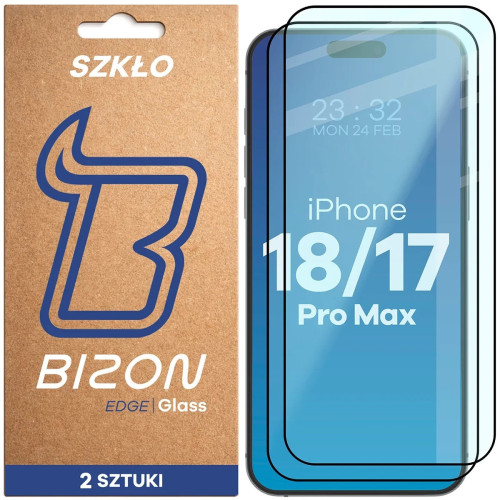 Bizon Glass Edge Duo tempered glass with a black border for iPhone 18 Pro Max