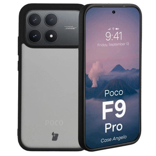 Etui Bizon Case Angelo do POCO F9 Pro, przydymione z czarną ramką