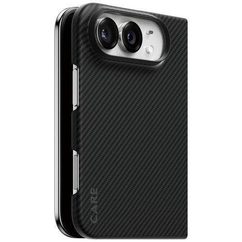 CARE by PanzerGlass Discovery na iPhone'ie Duo, widok z boku na odsłonięty zawias