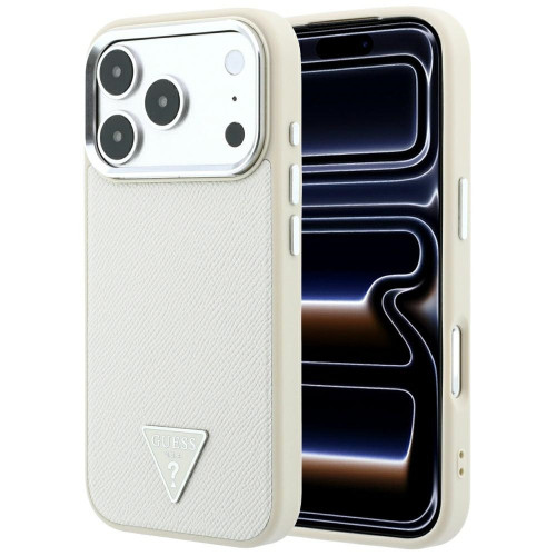 Etui Guess Grained Triangle Logo MagSafe do iPhone 18 Pro Max / 17 Pro Max beżowy