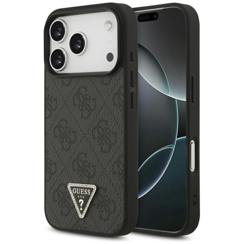 Etui Guess Leather 4G Triangle Strass MagSafe do iPhone 18 Pro / 17 Pro czarny