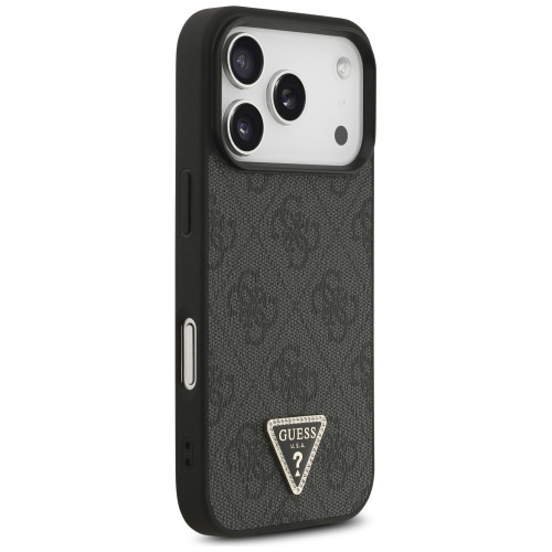 Etui Guess Leather 4G Triangle Strass MagSafe do iPhone 18 Pro / 17 Pro czarny, view 4