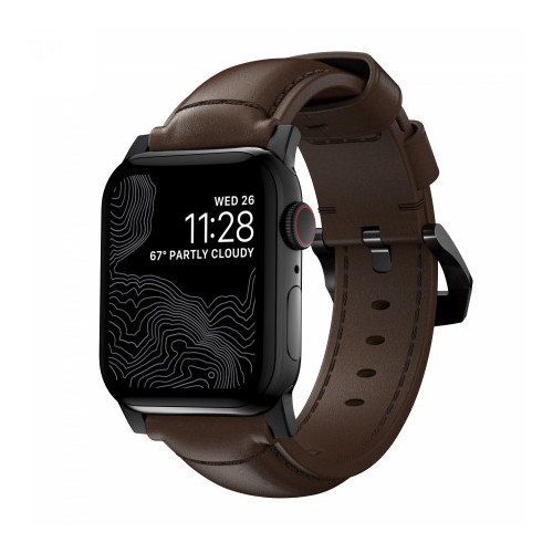 NOMAD Traditional Band - skórzany pasek do Apple Watch 44mm-49mm (Apple Watch 4-11, SE 1-3, Ultra 1-3) skóra Horween (rustic brown, black hardware)