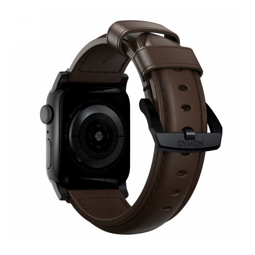 NOMAD Traditional Band - skórzany pasek do Apple Watch 44mm-49mm (Apple Watch 4-11, SE 1-3, Ultra 1-3) skóra Horween (rustic brown, black hardware), widok 2