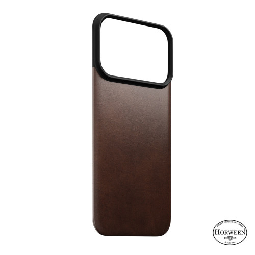 NOMAD Magnetic Leather Back - nakładka magnetyczna na iPhone 18 Pro / 17 Pro kompatybilna z MagSafe, skóra Horween (rustic brown)