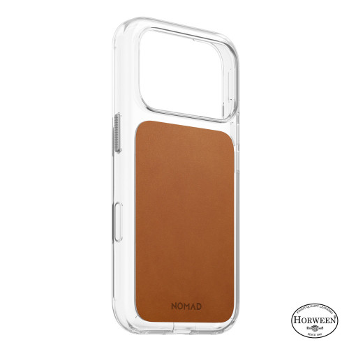 NOMAD Clear Leather Case - etui do iPhone 18 Pro / 17 Pro kompatybilne z MagSafe, skóra Horween (saddle)