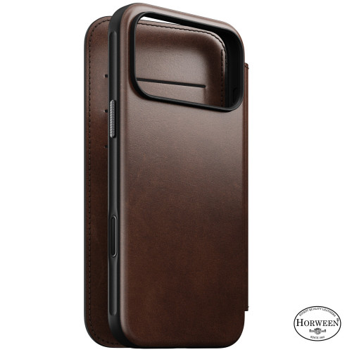 NOMAD Modern Leather Folio - etui do iPhone 18 Pro Max / 17 Pro Max kompatybilne z MagSafe, skóra Horween (rustic brown)