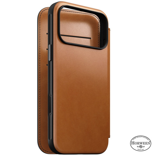 NOMAD Modern Leather Folio - etui do iPhone 18 Pro Max / 17 Pro Max kompatybilne z MagSafe, skóra Horween (saddle)