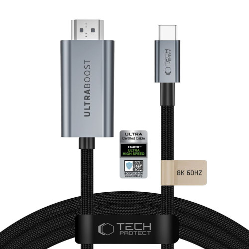 Tech-protect Ultraboost Cable Usb-c To Hdmi 2.1 8k 60hz 300cm Iron Grey