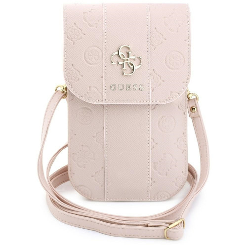 Torebka na telefon Guess Peony 4G & Classic Logos Stripe with Strap różowy