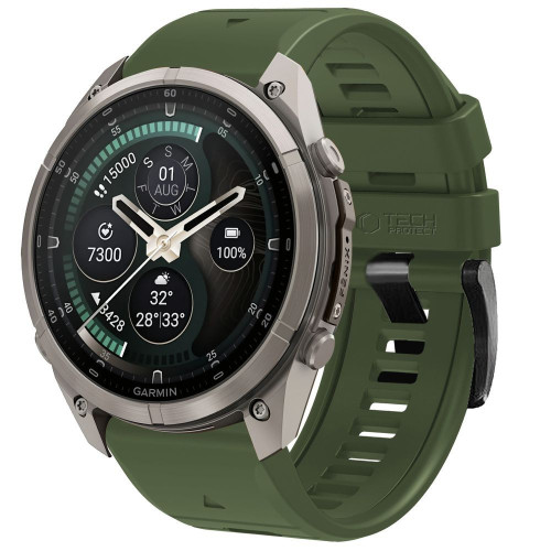 Tech-protect Silicone Garmin Fenix 5 / 6 / 6 Pro / 7 / 8 / 8 Pro / E / 9 / 9 Pro (47 Mm) Military Green