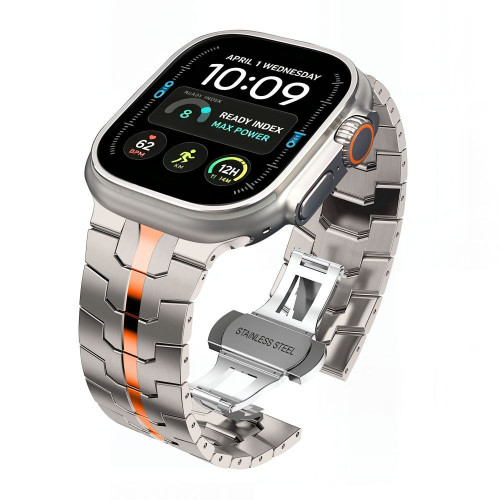 Tech-protect Stainless Apple Watch 8 / 9 / 10 / 11 / 12 / Se / Ultra (44 / 45 / 46 / 49 Mm) Titanium/orange, Ansicht 2