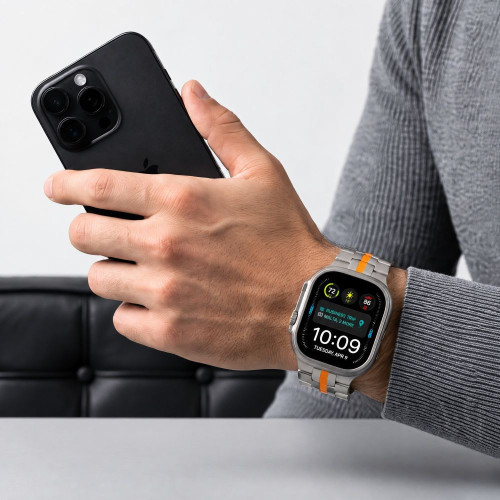 Tech-protect Stainless Apple Watch 8 / 9 / 10 / 11 / 12 / Se / Ultra (44 / 45 / 46 / 49 Mm) Titanium/orange, Ansicht 5