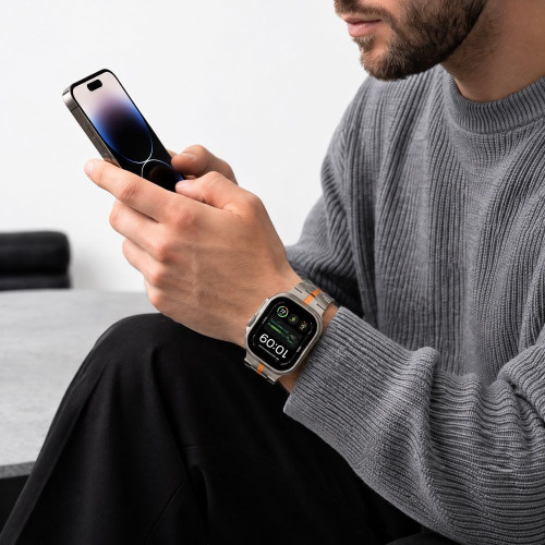 Tech-protect Stainless Apple Watch 8 / 9 / 10 / 11 / 12 / Se / Ultra (44 / 45 / 46 / 49 Mm) Titanium/orange, Ansicht 7
