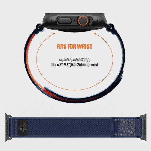 Tech-protect Nylon Elite Apple Watch 8 / 9 / 10 / 11 / 12 / Se / Ultra (44 / 45 / 46 / 49 Mm) Navy/orange, view 4