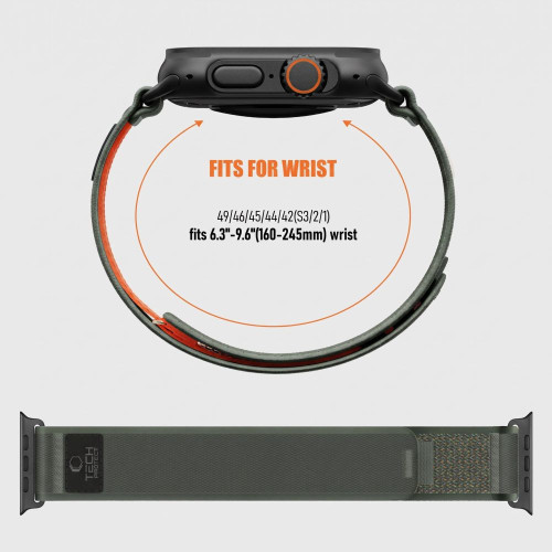 Tech-protect Nylon Elite Apple Watch 8 / 9 / 10 / 11 / 12 / Se / Ultra (44 / 45 / 46 / 49 Mm) Green/orange, view 4