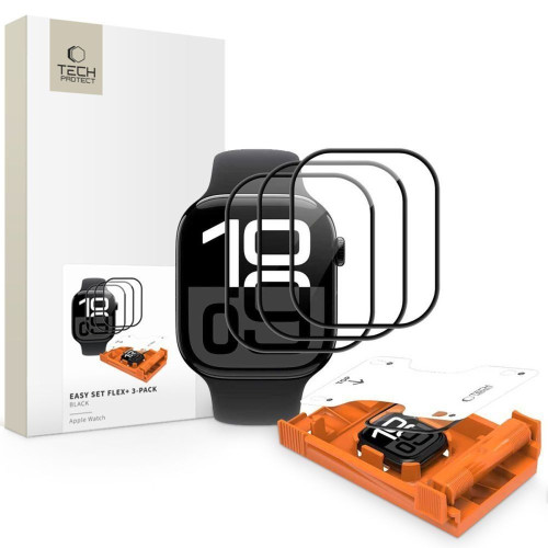 SzkŁo Hybrydowe Tech-protect Easy Set Flex+ 3-pack Apple Watch 12 (42 Mm) Black