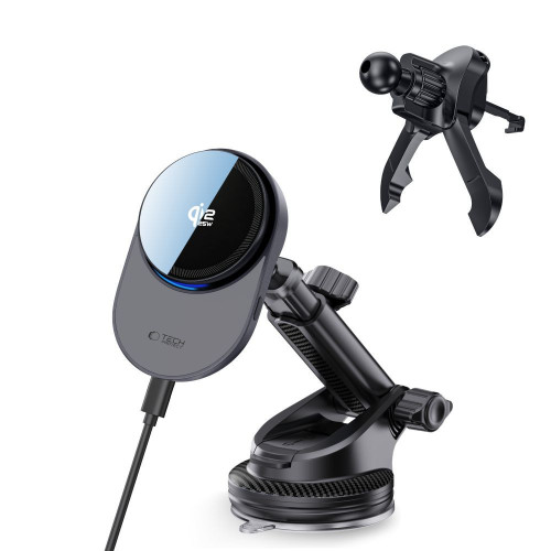 Tech-protect V23 Arcticboost Magnetic Magsafe Dashboard & Vent Car Mount Wireless Charger 25w Qi2.2 Black, widok 4